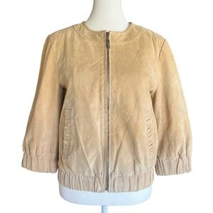 BERNARDO Collection B Genuine Leather Size S 3/4 Sleeve Zip Jacket Camel Brown